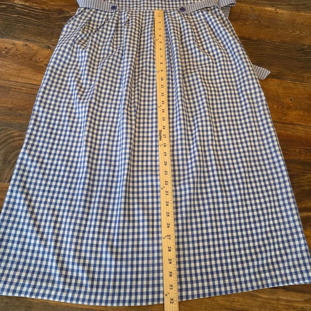 90s Vintage Blue Gingham Check Midi Sz 8 Short Sleeve Tie‎ modest cottagecore